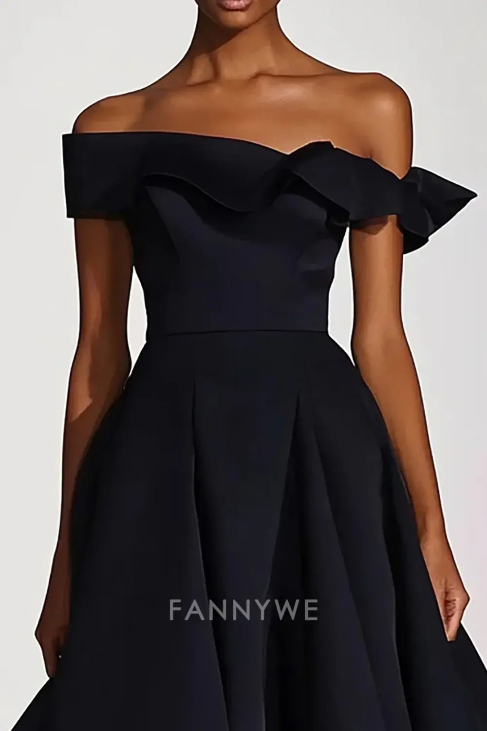 FannyWe Simple Off the Shoulder Black A Line Knee-Length Formal Dress